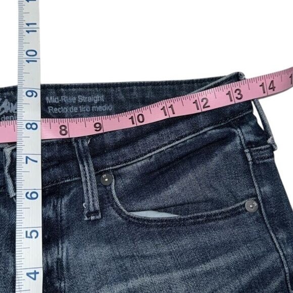 Mossimo Womens Mid-Rise Straight Jeans 00R Dark Wash Distressed Hem Cotton/Spand - Picture 10 of 11